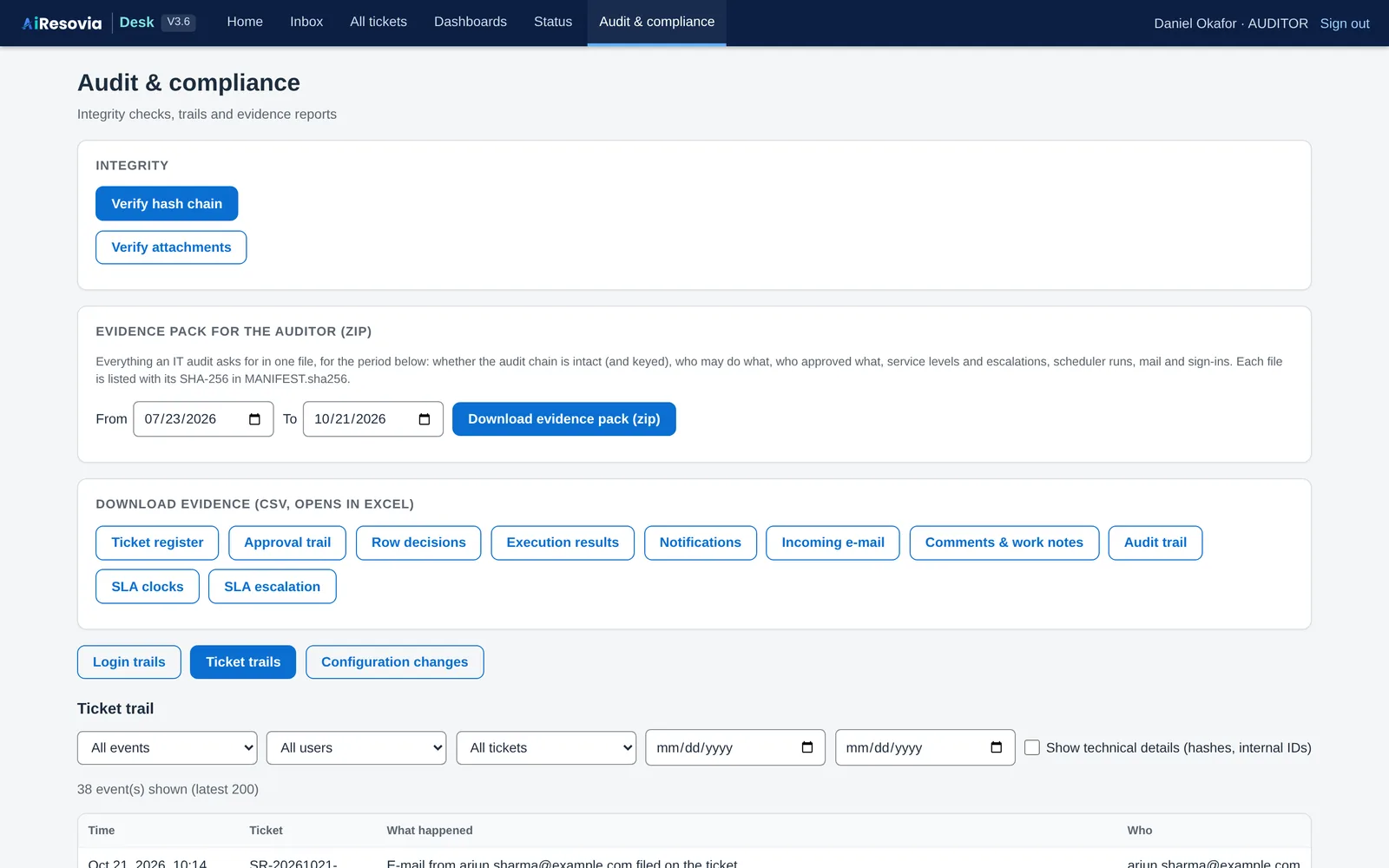 The audit and compliance page
